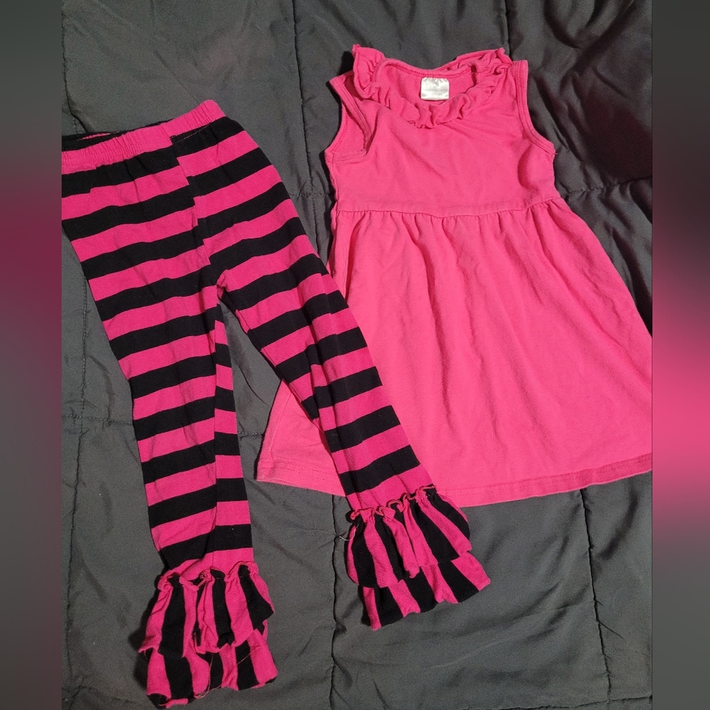 Size small Toddler Pink and black Ruffle Dress ans Ruffle Pants Boutique Outfit